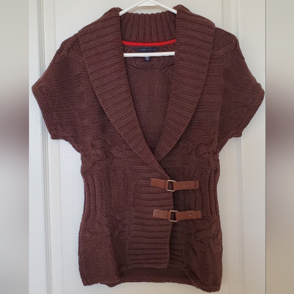Brand New Women's Tommy Hilfiger Brown Knit Sweater Cardigan Buckle Accents XS